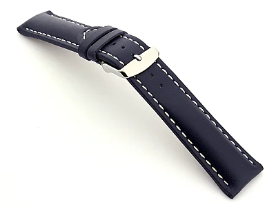 Padded Genuine Leather Watch Strap SAHARA Blue/White 22mm (image for) Padded Genuine Leather Watch Strap SAHARA Blue/White 22mm