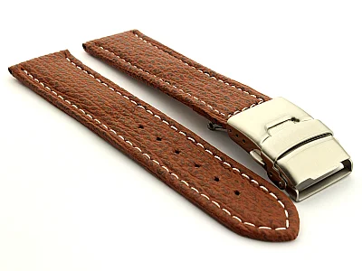 Genuine Shark Skin Watch Band with Deployment Clasp Brown 22mm (image for) Genuine Shark Skin Watch Band with Deployment Clasp Brown 22mm