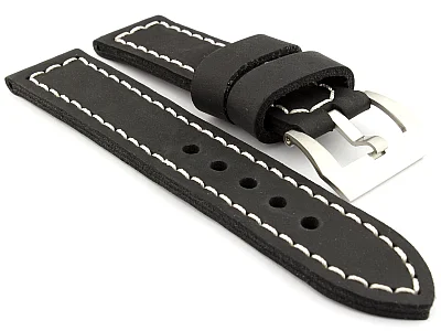 22mm Black/White - Genuine Leather Hand-Stitched Watch Strap/Band SIRIUS (image for) 22mm Black/White - Genuine Leather Hand-Stitched Watch Strap/Band SIRIUS