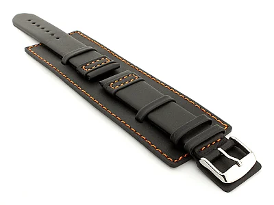 Leather Watch Strap with Wrist Cuff - Solar Black / Orange 20mm (image for) Leather Watch Strap with Wrist Cuff - Solar Black / Orange 20mm