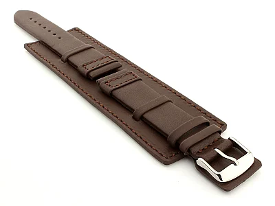 Leather Watch Strap with Wrist Cuff - Solar Dark Brown / Brown 20mm (image for) Leather Watch Strap with Wrist Cuff - Solar Dark Brown / Brown 20mm