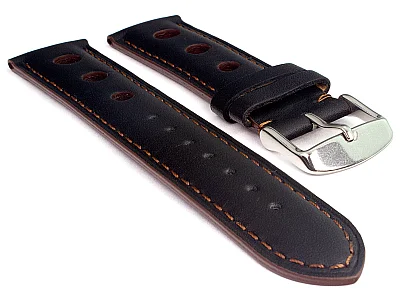 Racing Style Leather Watch Band Tempo Dark Brown/Brown 20mm (image for) Racing Style Leather Watch Band Tempo Dark Brown/Brown 20mm