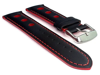 Racing Style Leather Watch Band Tempo Black/Red 24mm (image for) Racing Style Leather Watch Band Tempo Black/Red 24mm