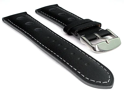 Racing Style Leather Watch Band Tempo Black/Grey 24mm (image for) Racing Style Leather Watch Band Tempo Black/Grey 24mm