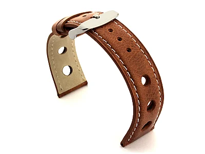 Rally Style Leather Watch Strap Twister Brown / White 18mm (image for) Rally Style Leather Watch Strap Twister Brown / White 18mm