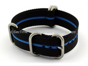 18mm Black/Blue - Nylon Watch Strap/Band Strong Heavy Duty (4/5 rings) Military