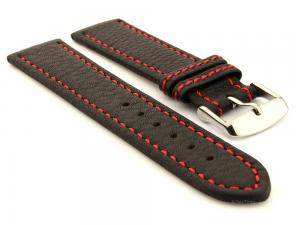 Leather Watch Band Black with Red Stitching Kana 02