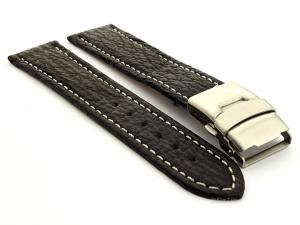 Genuine Shark Skin Watch Band with Deployment Clasp Black 22mm