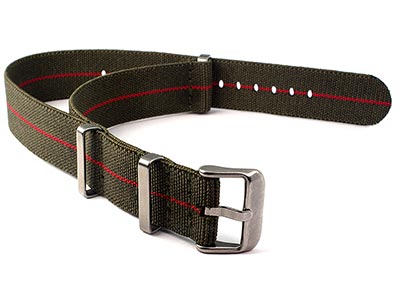 Elastic Nylon/Rubber Nato Watch Strap Military Divers Olive Green/Red 20mm