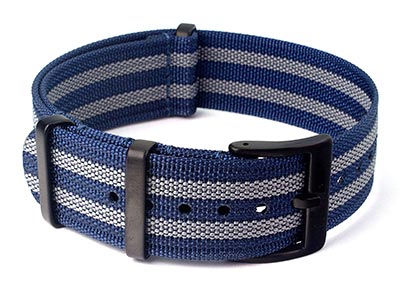 Ribbed Nylon Nato Watch Strap PVD Military Divers Navy Blue/Grey (5) 01