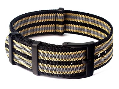 Ribbed Nylon Nato Watch Strap PVD Military Divers Black/Beige/Grey (9) 01