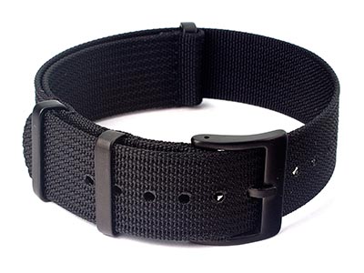 Ribbed Nylon Nato Watch Strap PVD Military Divers Black 02