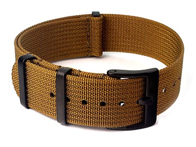 Ribbed Nylon Nato Watch Strap PVD Military Divers Khaki-Brown 24mm