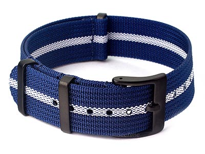 Ribbed Nylon Nato Watch Strap PVD Military Divers Navy Blue/White (3) 01