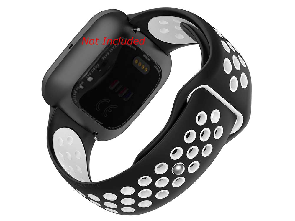 Replacement Silicone Watch Strap Band For Fitbit Versa 1, 2, Lite Black/White - 02 M2