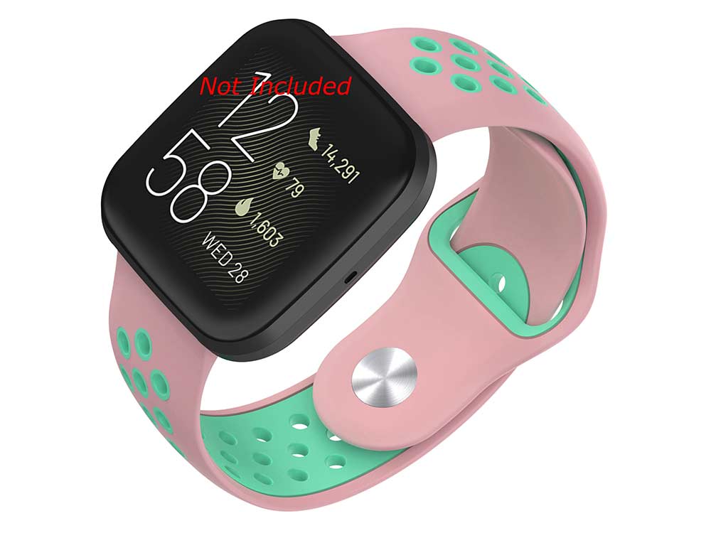 Replacement Silicone Watch Strap Band For Fitbit Versa 1, 2, Lite Pink/Turquoise - 01 M2