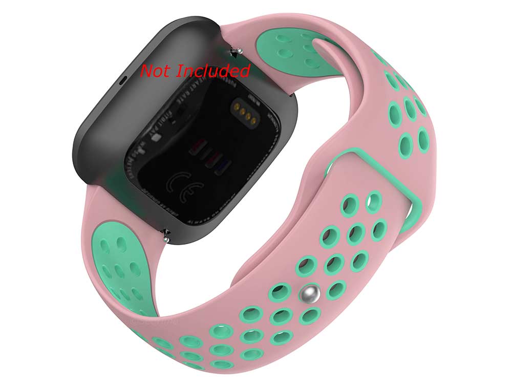 Replacement Silicone Watch Strap Band For Fitbit Versa 1, 2, Lite Pink/Turquoise - 02 M2