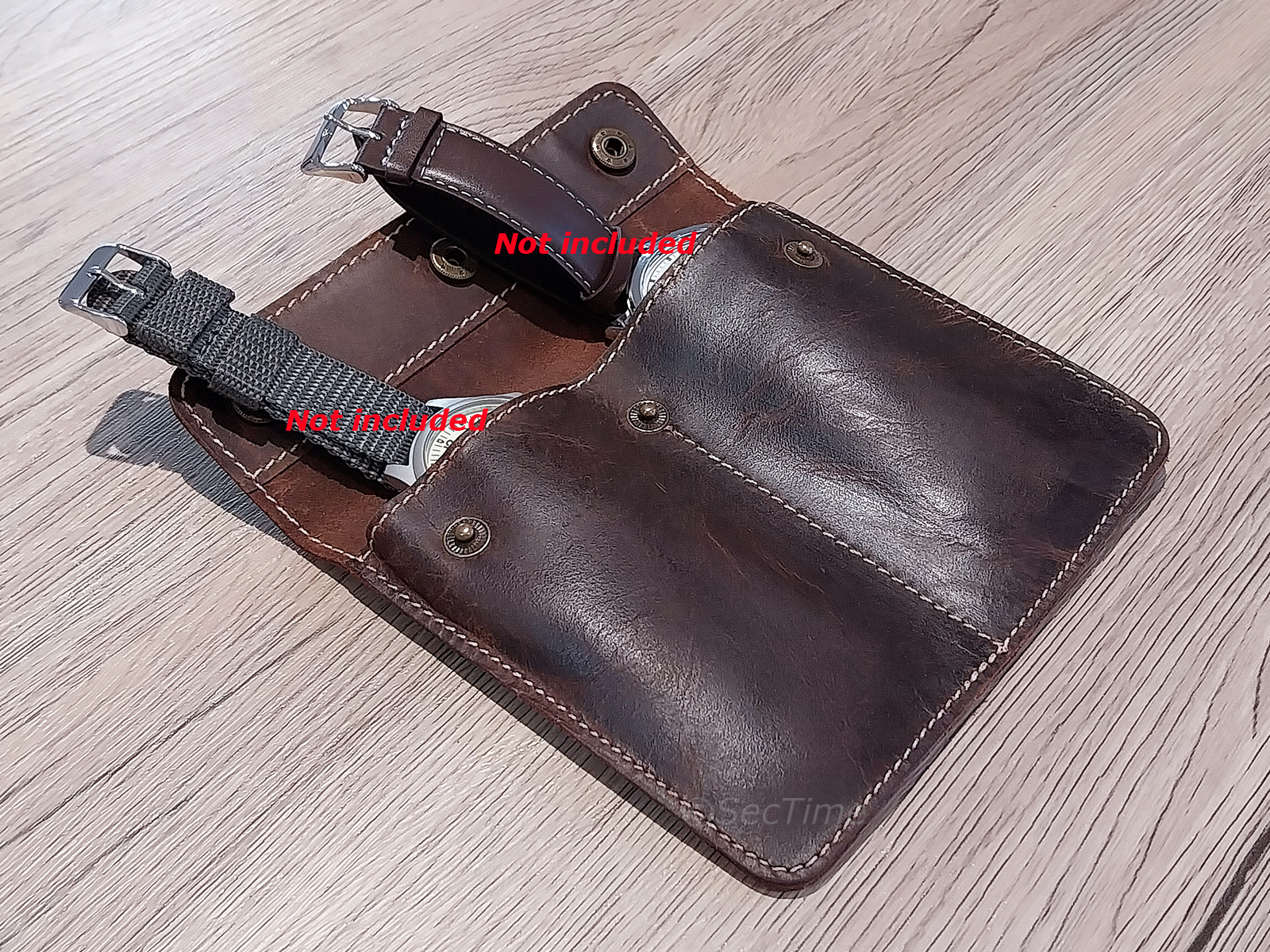 Genuine Leather Watch Pouch for 2 Wristwatches Dark Brown 03