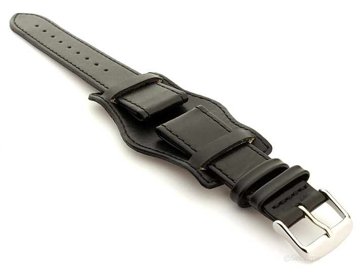 Bund Watch Strap, Leather, With Wrist Pad Black 20mm 01BW20BA01
