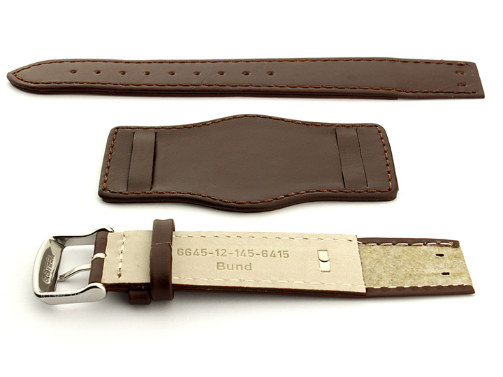 Bund Watch Strap, Leather, With Wrist Pad Dark Brown 20mm 01BW20BA02