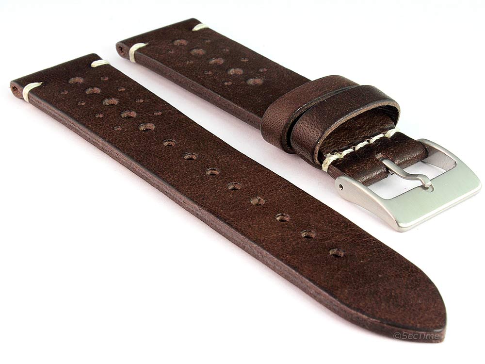 Perforated Genuine Leather Watch Strap Band Mirage Rally Racing Dark Brown 20mm
