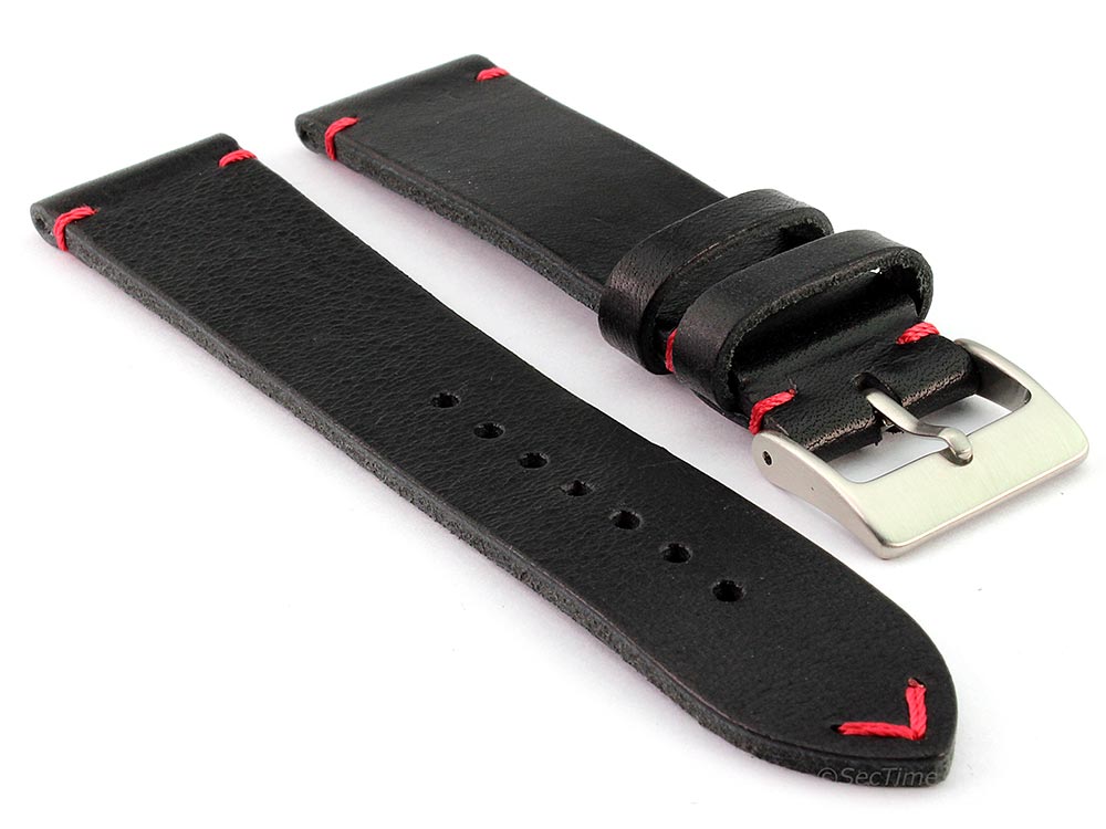 Genuine Leather Watch Strap Band Mirage Black/Red 20mm