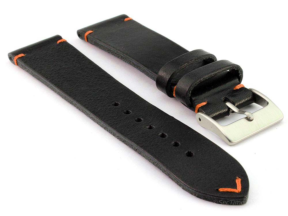 Genuine Leather Watch Strap Band Mirage Black/Orange 20mm