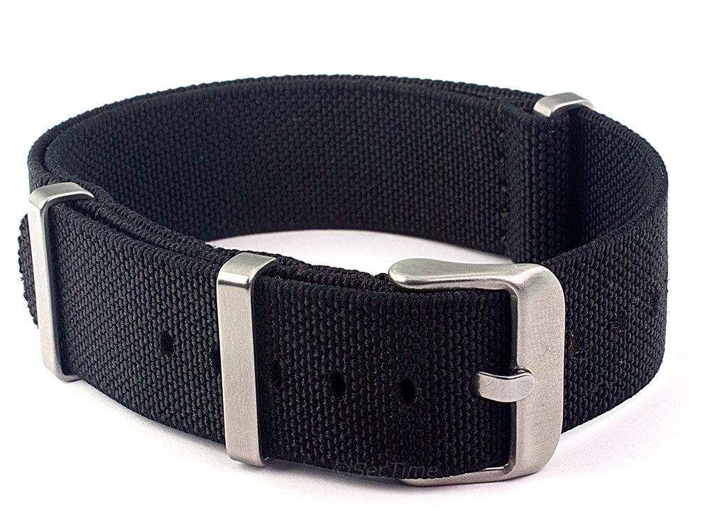 Elastic Nylon/Rubber Nato Watch Strap Military Divers Black 02