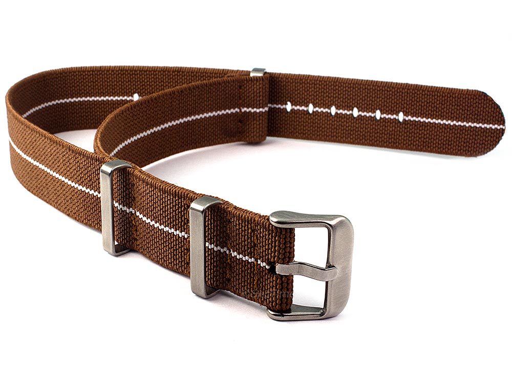 Elastic Nylon/Rubber Nato Watch Strap Military Divers Brown/White 01