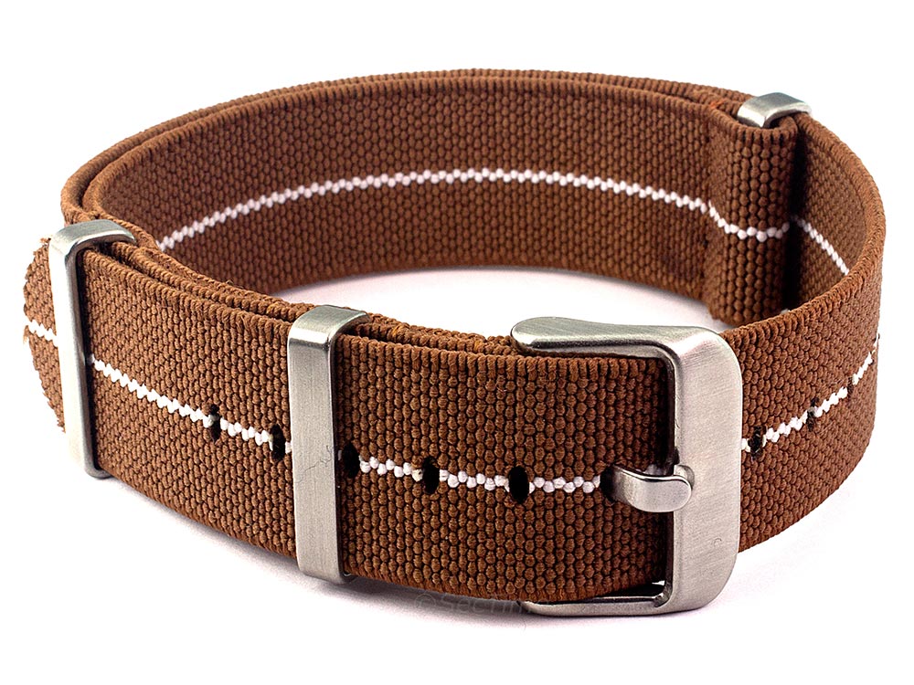 Elastic Nylon/Rubber Nato Watch Strap Military Divers Brown/White 02