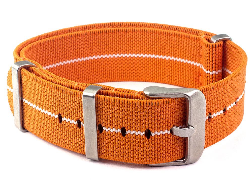 Elastic Nylon/Rubber Nato Watch Strap Military Divers Orange/White 02