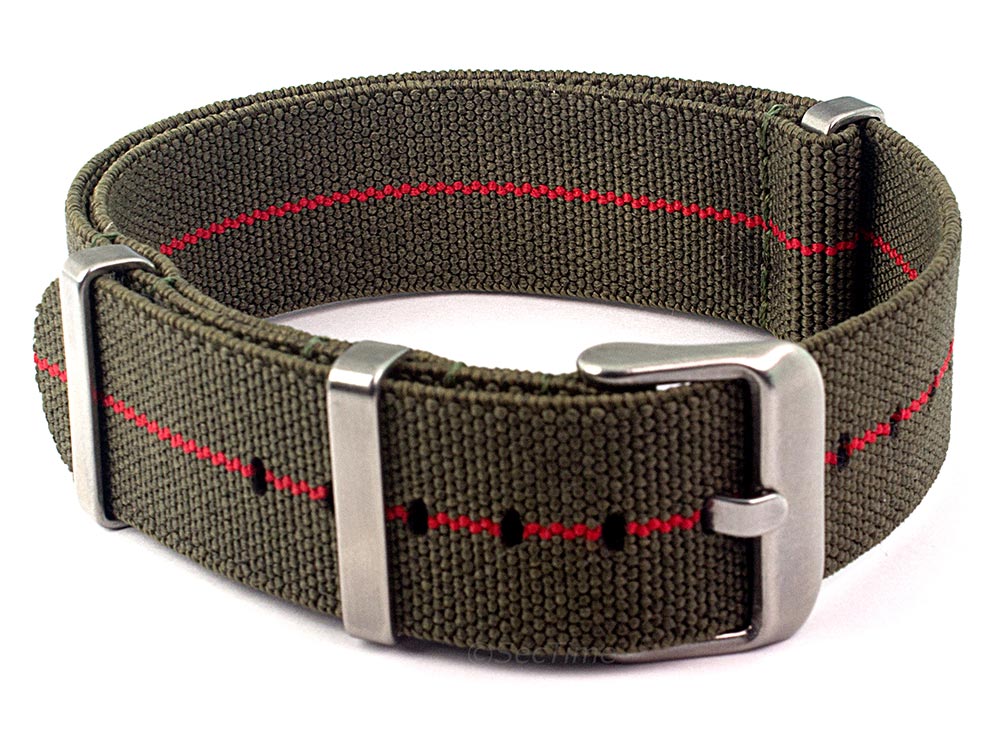 Elastic Nylon/Rubber Nato Watch Strap Military Divers Olive Green/Red 02