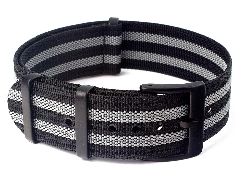 Ribbed Nylon Nato Watch Strap PVD Military Divers Black/Grey (JB) 01