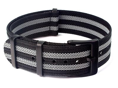 Ribbed Nylon Nato Watch Strap PVD Military Divers Black/Grey (JB) 20mm