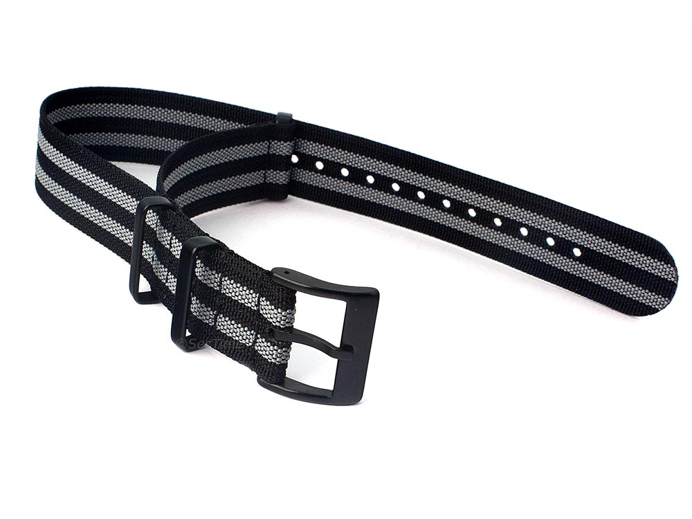 Ribbed Nylon Nato Watch Strap PVD Military Divers Black/Grey (JB) 02