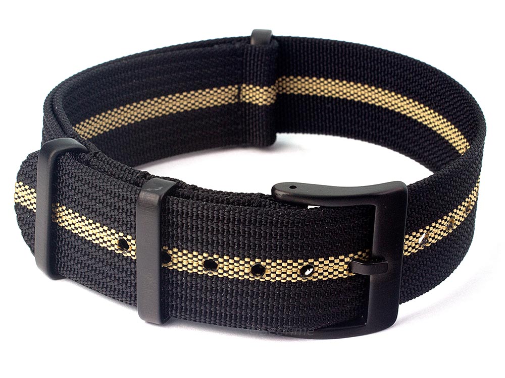 Ribbed Nylon Nato Watch Strap PVD Military Divers Black/Beige (3) 01