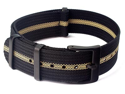 Ribbed Nylon Nato Watch Strap PVD Military Divers Black/Beige (3) 20mm