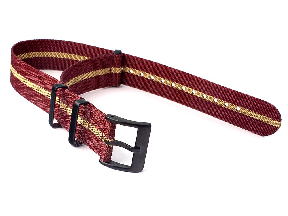 Ribbed Nylon Nato Watch Strap PVD Military Divers Maroon/Beige (3) 02