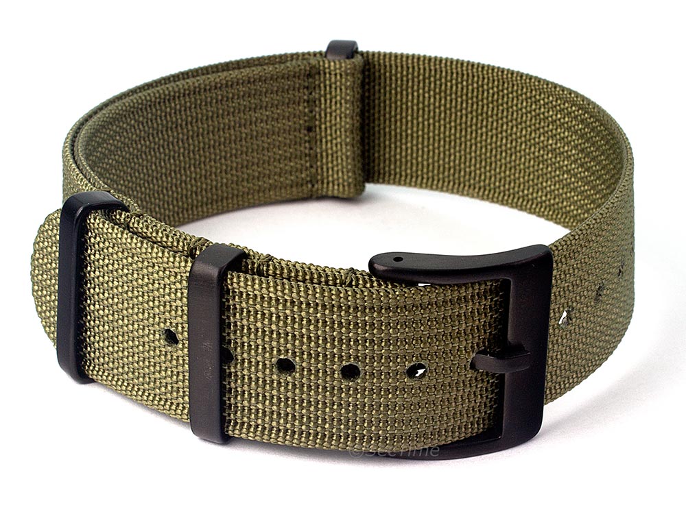 Ribbed Nylon Nato Watch Strap PVD Military Divers Olive Green 01