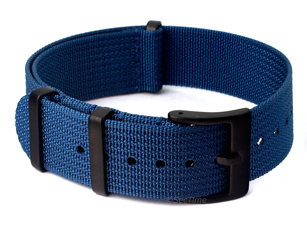 Ribbed Nylon Nato Watch Strap PVD Military Divers Navy Blue 01