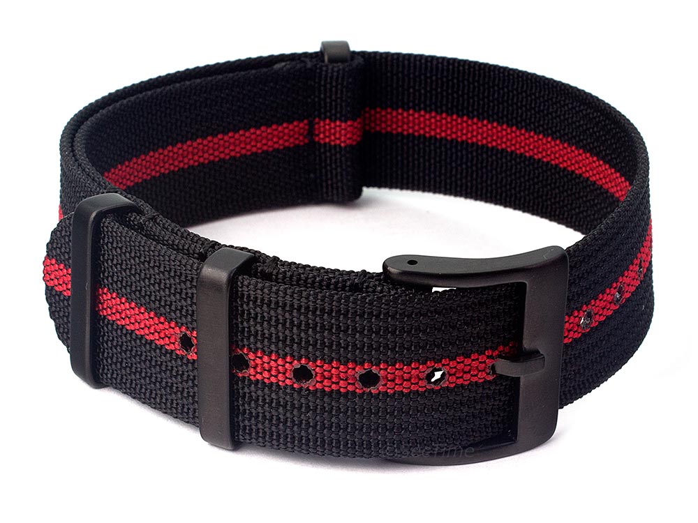 Ribbed Nylon Nato Watch Strap PVD Military Divers Black/Red (3) 01