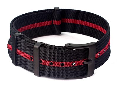 Ribbed Nylon Nato Watch Strap PVD Military Divers Black/Red (3) 22mm