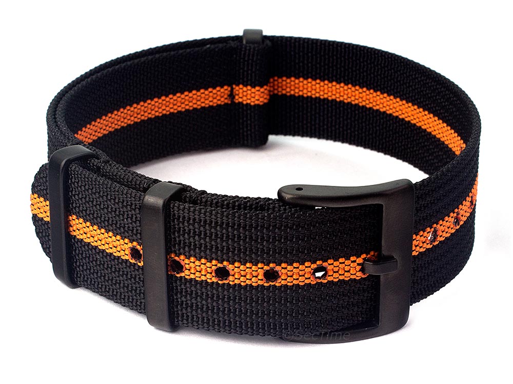 Ribbed Nylon Nato Watch Strap PVD Military Divers Black/Orange (3) 01