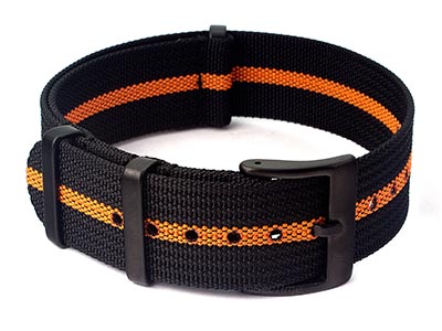 Ribbed Nylon Nato Watch Strap PVD Military Divers Black/Orange (3) 22mm