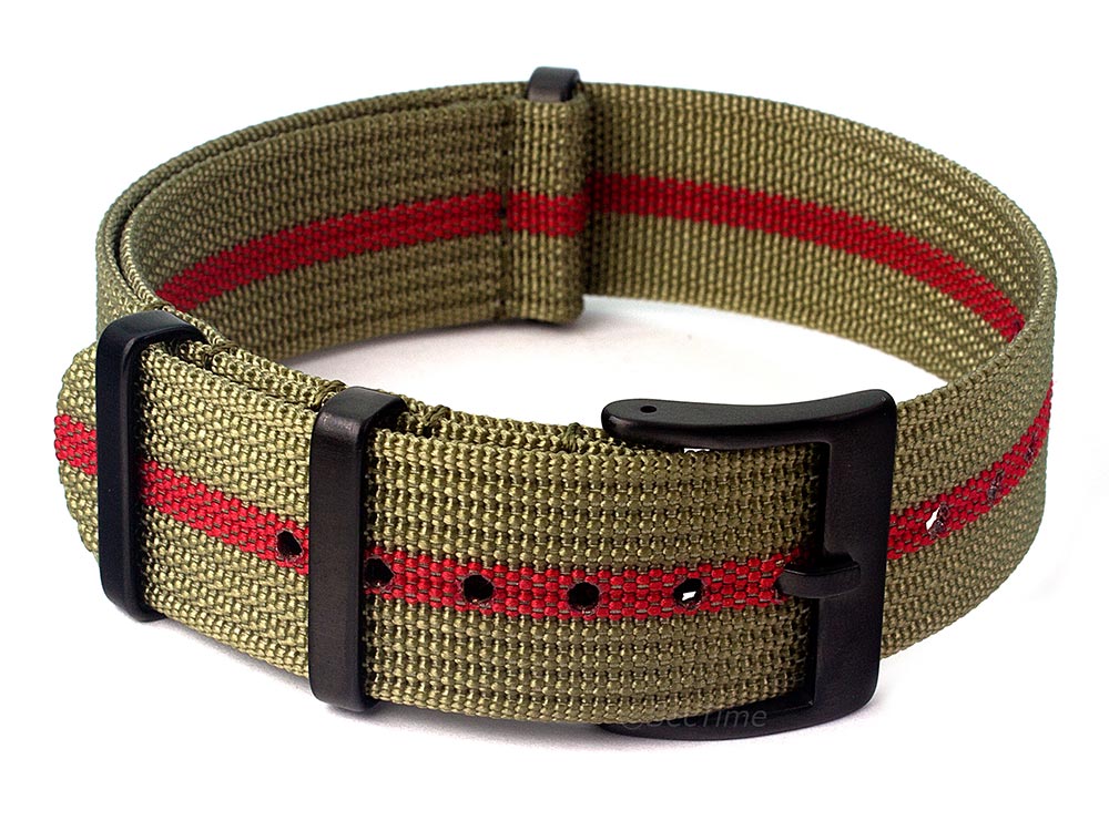 Ribbed Nylon Nato Watch Strap PVD Military Divers Olive Green/Red (3) 01