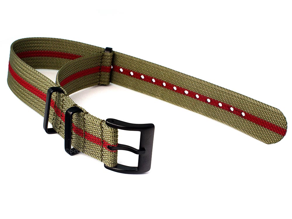 Ribbed Nylon Nato Watch Strap PVD Military Divers Olive Green/Red (3) 02