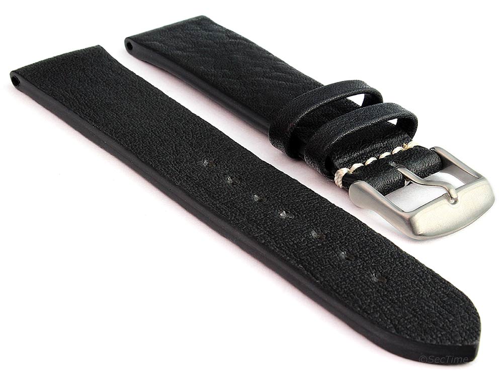 Genuine Leather Watch Strap Band Prague Black 20mm