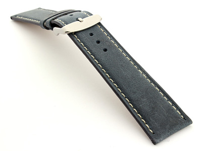 Leather Watch Strap Twister Blue / White 22mm