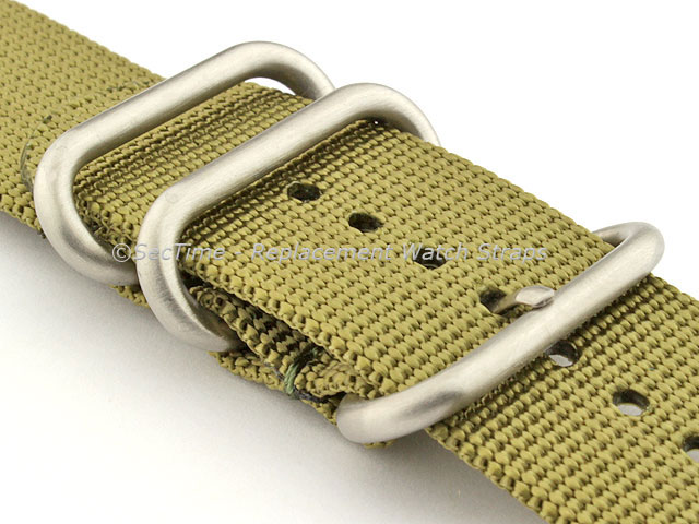 TWO-PIECE NATO Strong Nylon Watch Strap Divers Brushed Rings Olive Green 26mm